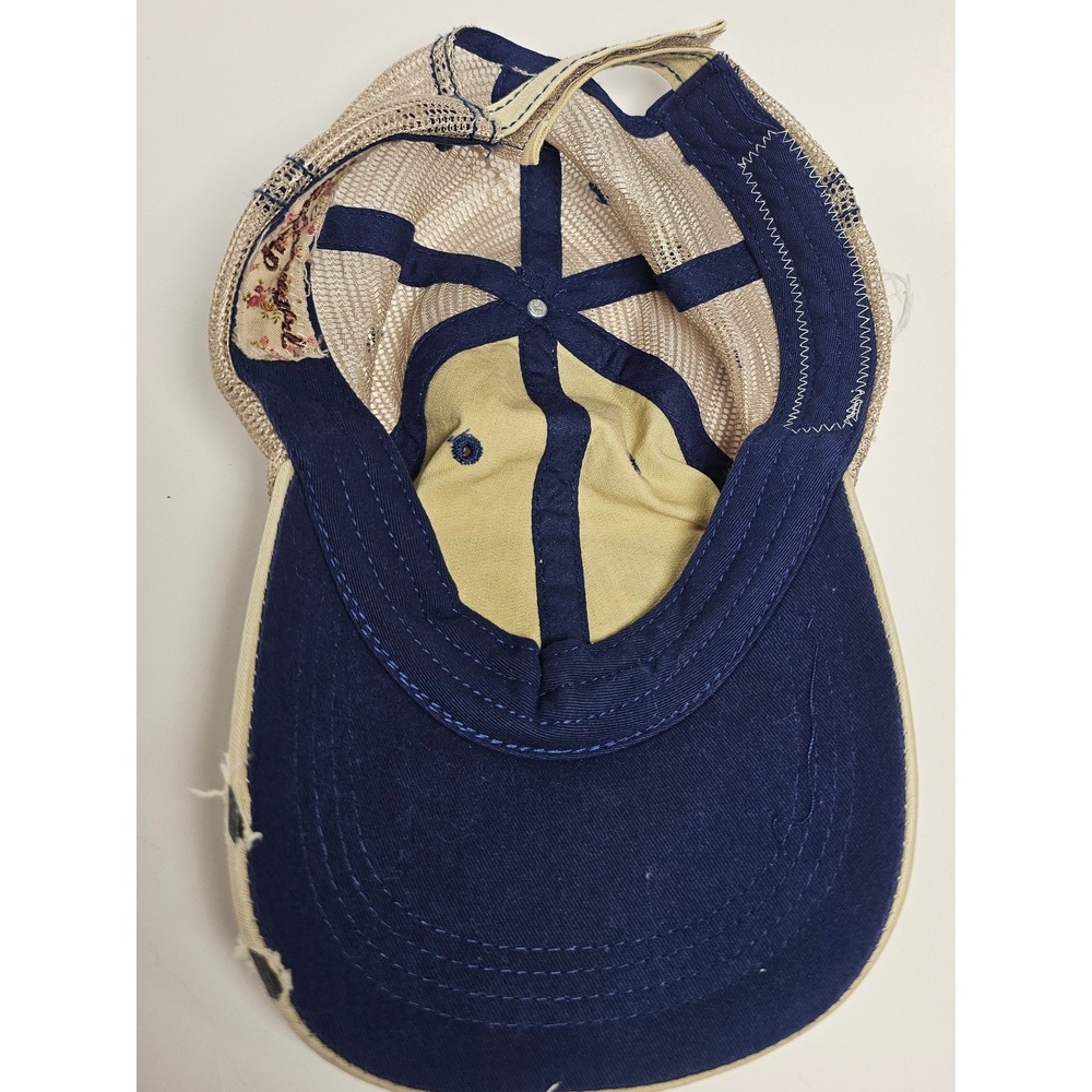 Backroads Bound Camper Trailer Distressed Trucker Hat Tan Navy Mesh Back Cap - Picture 7 of 9